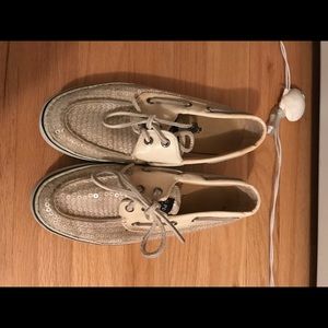 White sparkly Sperry Top-siders